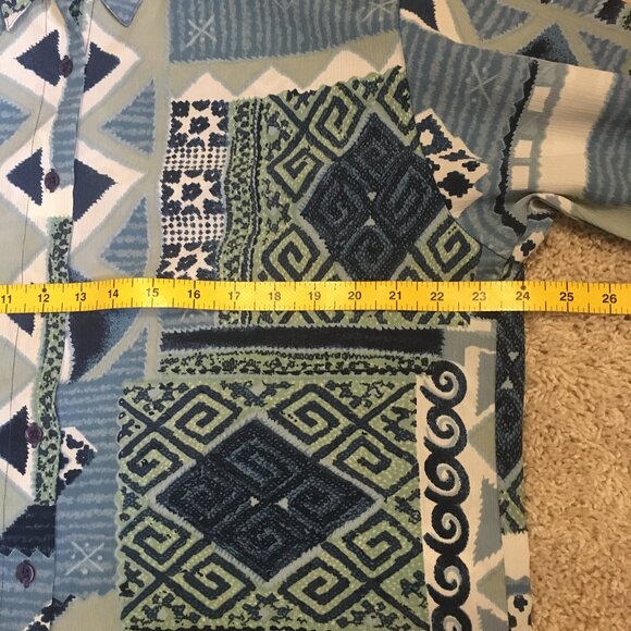 Vintage 90s Meandering Patchwork Button Up Dress Shirt - Picture 13 of 16